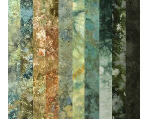 Shades of green and brown stash pack of hand dyed fat eighths